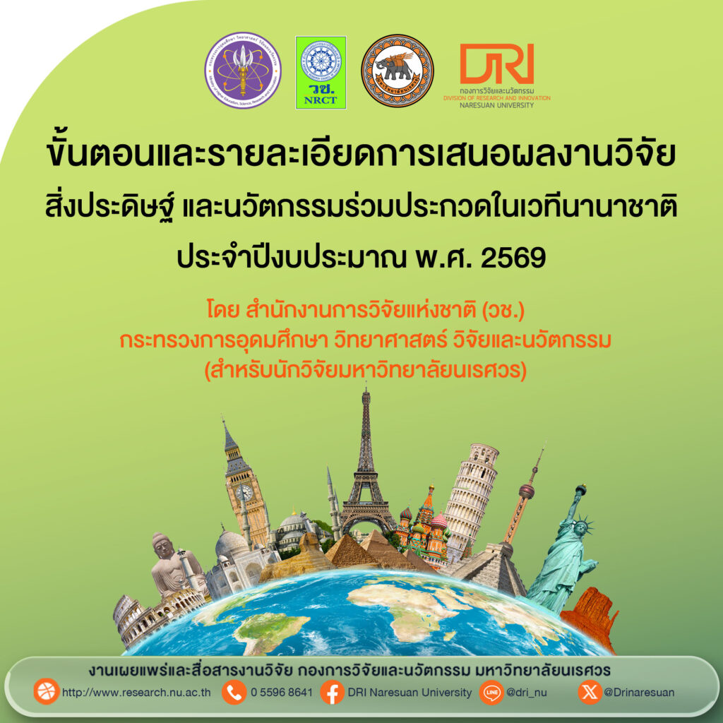 ขั้นตอนและรายละเอียดการเสนอผลงานวิจัย สิ่งประดิษฐ์ และนวัตกรรมร่วมประกวดในเวทีนานาชาติ ประจำปีงบประมาณ พ.ศ.2569