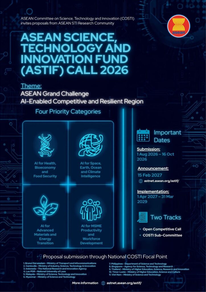 เปิดรับข้อเสนอโครงการทุนสนับสนุนจากกองทุน ASEAN Science, Technology and Innovation Fund (ASTIF) 2026